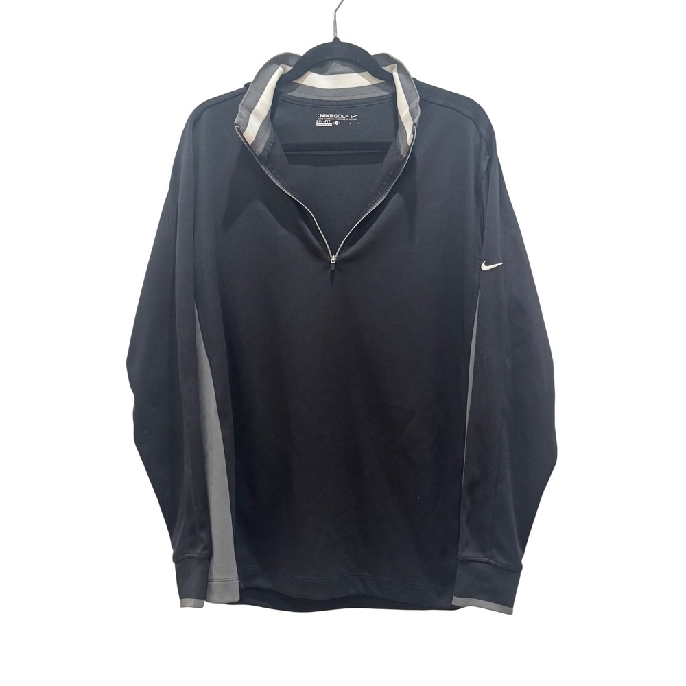 Nike Golf Dri-Fit 1/4 Zip Pullover Men's Long Sleeve‎ Shirt Black Gray L large